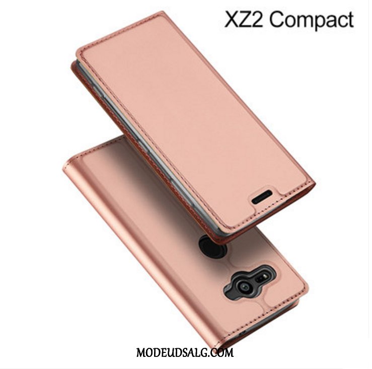 Sony Xperia Xz2 Compact Etui Lædertaske Kort Support Anti-fald Guld