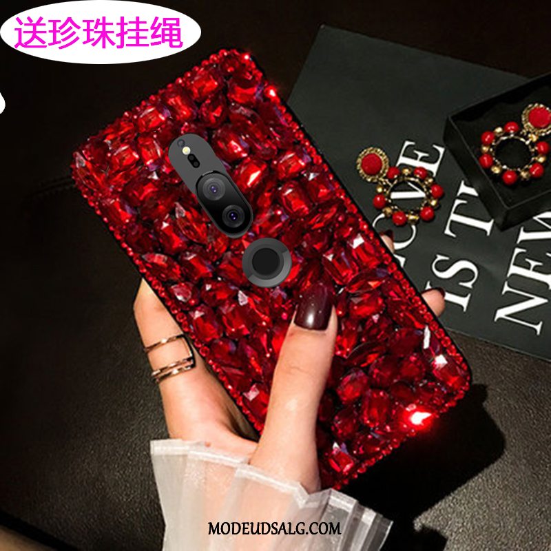 Sony Xperia Xz2 Premium Etui Net Red Strass Beskyttelse Cover Rød