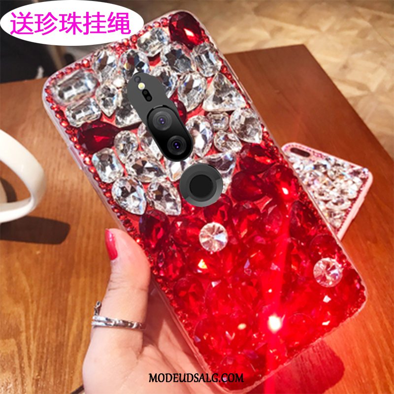 Sony Xperia Xz2 Premium Etui Net Red Strass Beskyttelse Cover Rød