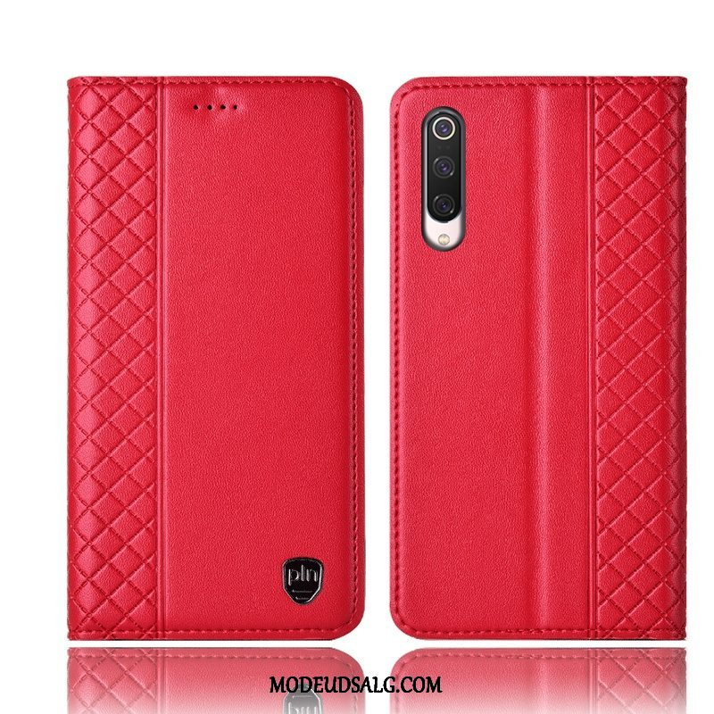 Xiaomi Mi 9 Lite Etui Folio Ægte Læder Rød Cover Ternet