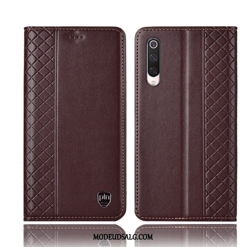 Xiaomi Mi 9 Lite Etui Folio Ægte Læder Rød Cover Ternet