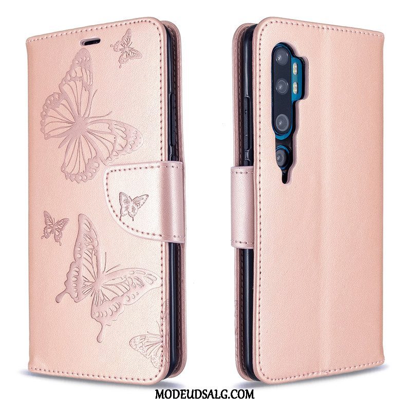 Xiaomi Mi Note 10 Etui Relief Lilla Læder Solid Farve Lille Sektion