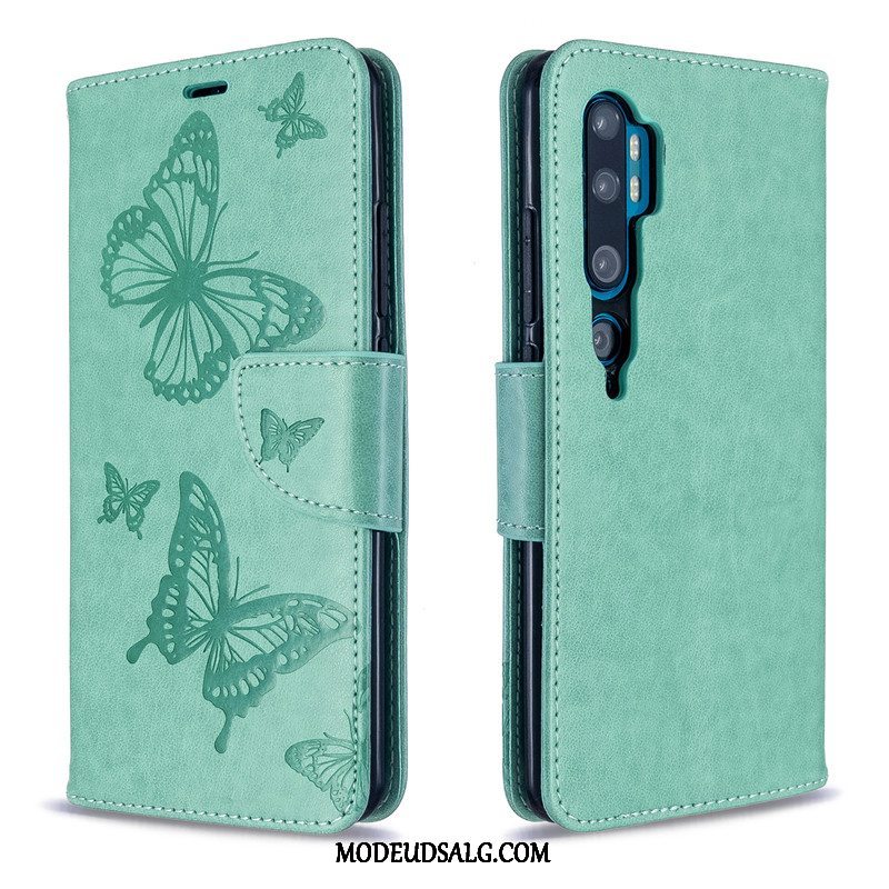 Xiaomi Mi Note 10 Etui Relief Lilla Læder Solid Farve Lille Sektion