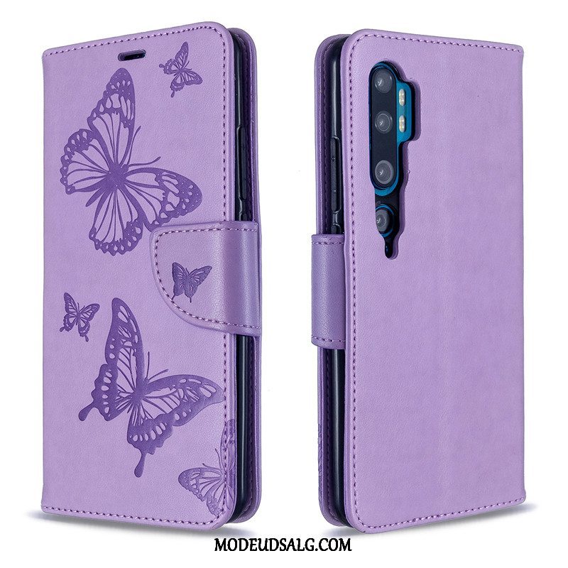 Xiaomi Mi Note 10 Etui Relief Lilla Læder Solid Farve Lille Sektion