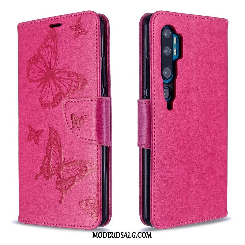 Xiaomi Mi Note 10 Etui Relief Lilla Læder Solid Farve Lille Sektion