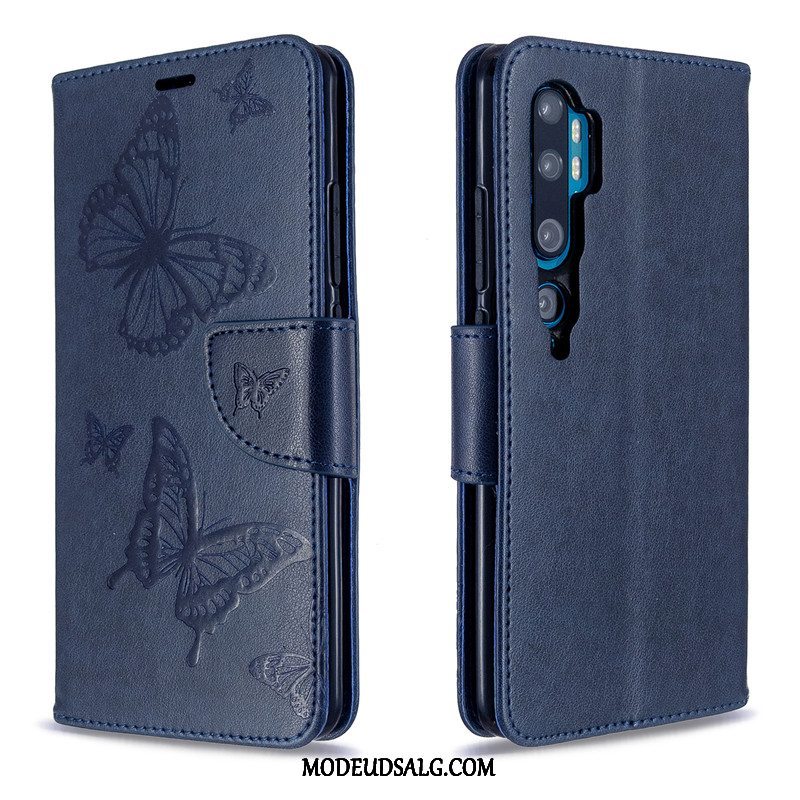 Xiaomi Mi Note 10 Etui Relief Lilla Læder Solid Farve Lille Sektion