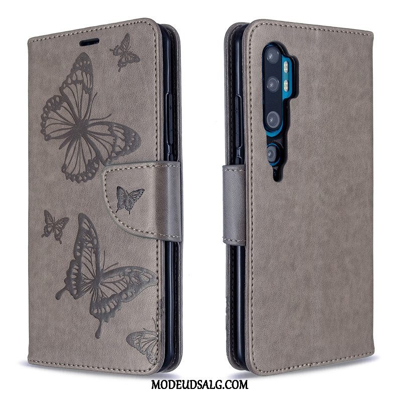 Xiaomi Mi Note 10 Etui Relief Lilla Læder Solid Farve Lille Sektion