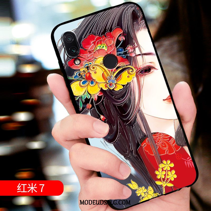 Xiaomi Redmi 7 Etui / Cover Tilpas Alt Inklusive Lille Sektion Rød Relief