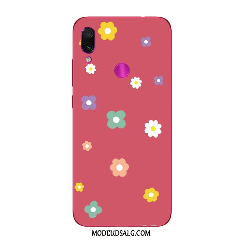 Xiaomi Redmi Note 7 Etui Blomster Rød Grøn Lille Sektion Cover