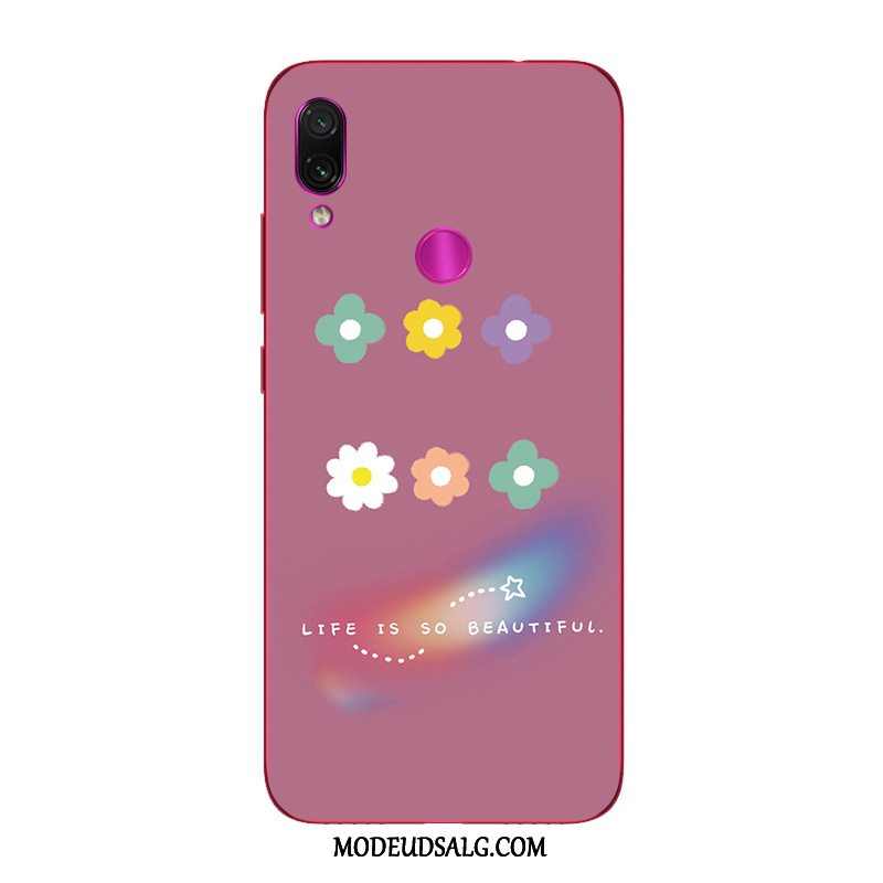 Xiaomi Redmi Note 7 Etui Blomster Rød Grøn Lille Sektion Cover