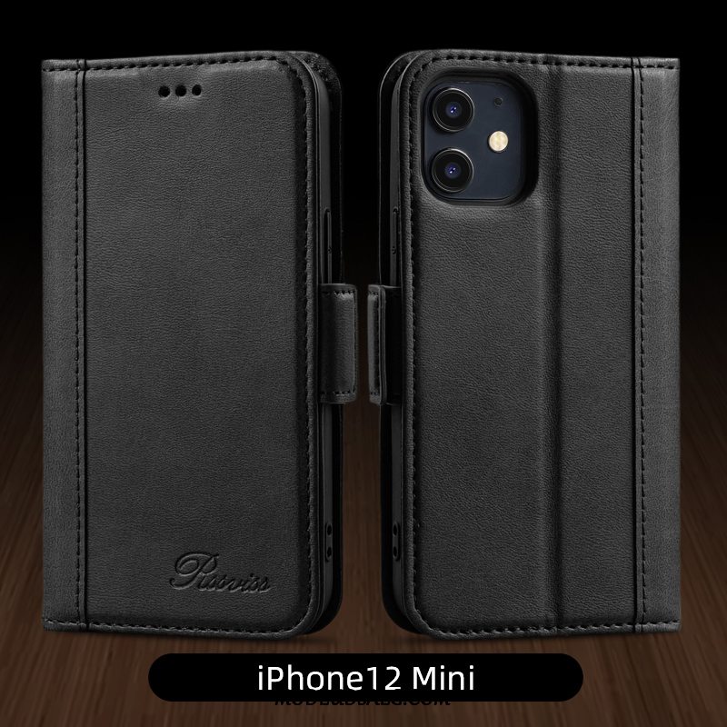 iPhone 12 Mini Etui Gul Lædertaske Business Folio Anti-fald