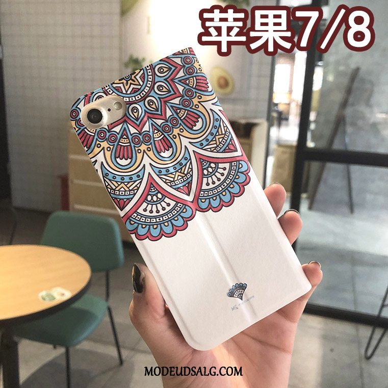 iPhone 8 Etui Folio Blomster Lyserød Kreativ Cover