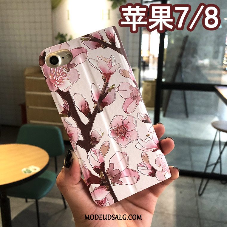 iPhone 8 Etui Folio Blomster Lyserød Kreativ Cover