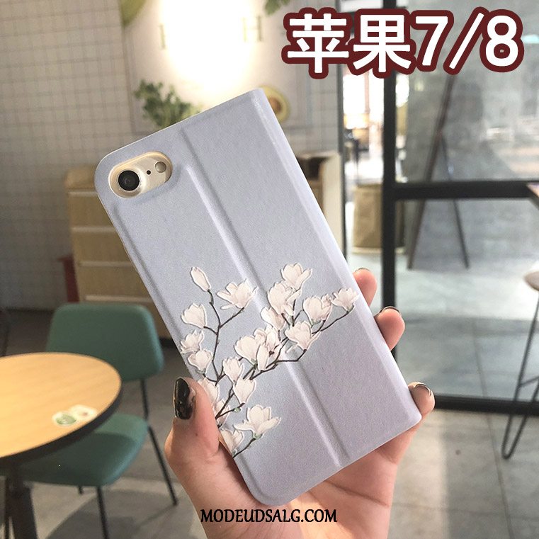 iPhone 8 Etui Folio Blomster Lyserød Kreativ Cover