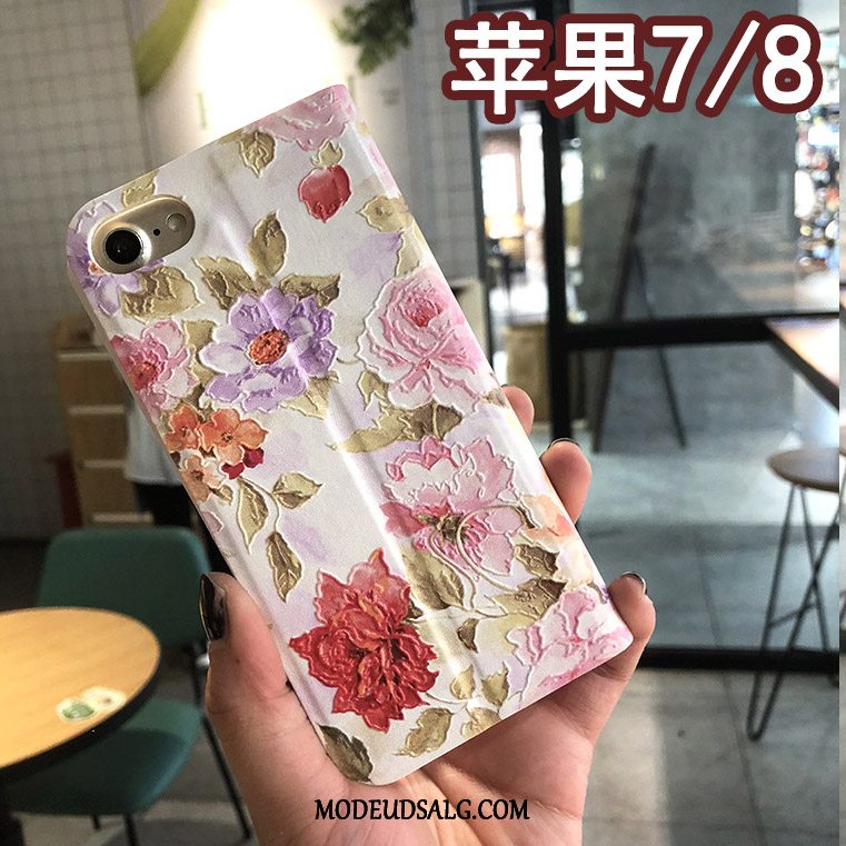 iPhone 8 Etui Folio Blomster Lyserød Kreativ Cover