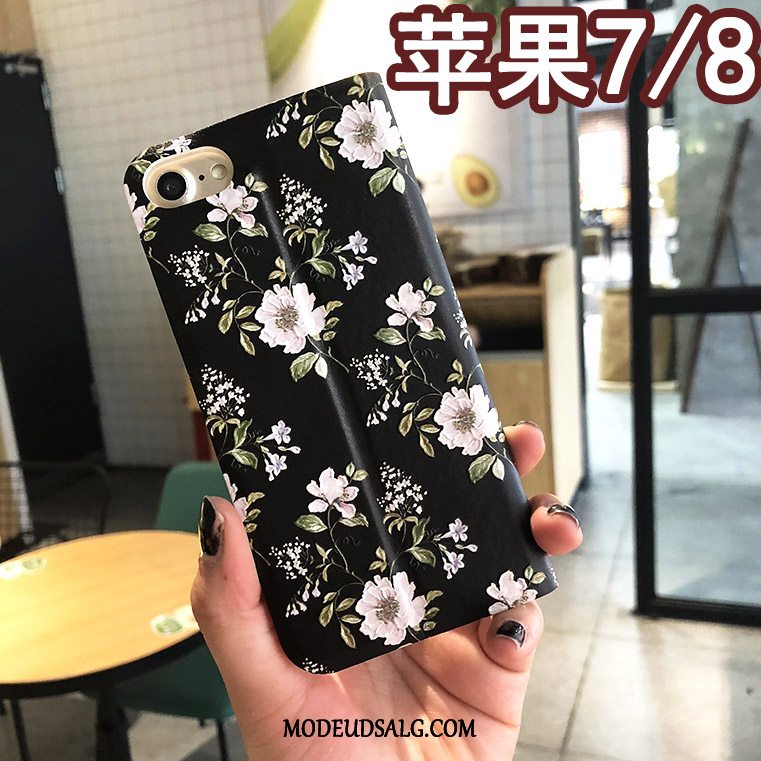 iPhone 8 Etui Folio Blomster Lyserød Kreativ Cover