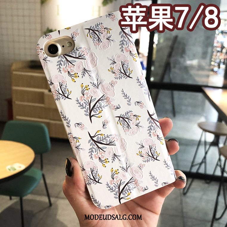 iPhone 8 Etui Folio Blomster Lyserød Kreativ Cover