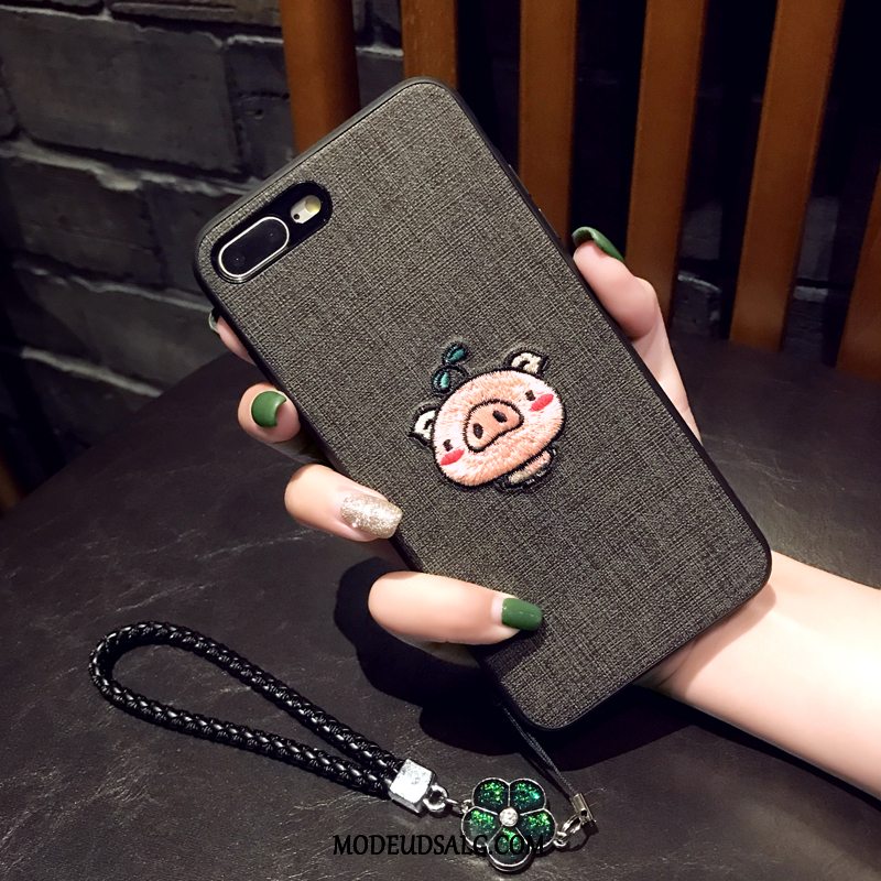 iPhone 8 Plus Etui Blød Rød Cover Broderi Hængende Ornamenter