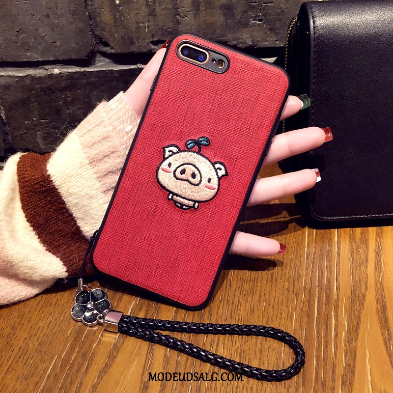 iPhone 8 Plus Etui Blød Rød Cover Broderi Hængende Ornamenter