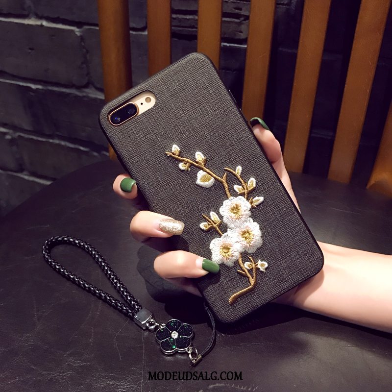 iPhone 8 Plus Etui / Cover Broderi Blomster Grå Anti-fald Kinesisk Stil