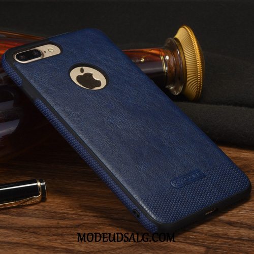 iPhone 8 Plus Etui / Cover Magnetisk Bil High End Blå Ægte Læder