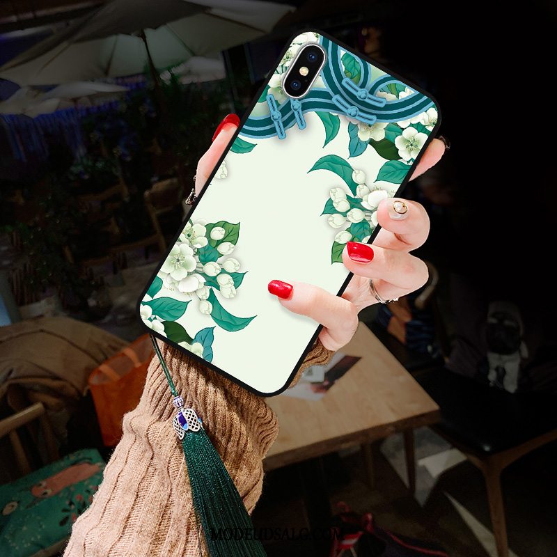 iPhone Xs Max Etui Af Personlighed Klassisk Vind Blomster Grøn