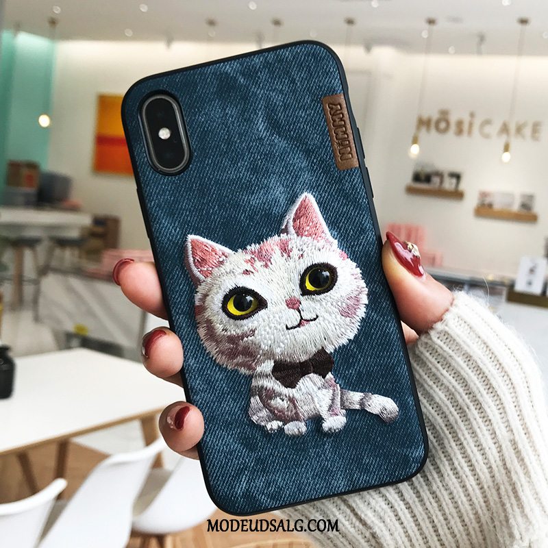 iPhone Xs Max Etui / Cover Broderi Cartoon Alt Inklusive Trend Mørkeblå