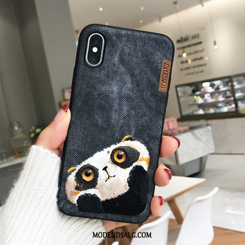 iPhone Xs Max Etui / Cover Broderi Cartoon Alt Inklusive Trend Mørkeblå