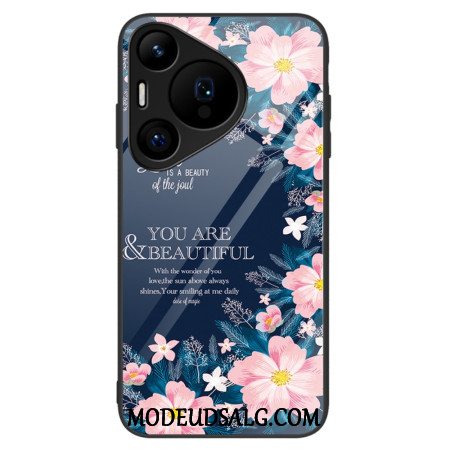 Cover Huawei Pura 70 Pro Telefon Etui Lyserøde Blomster Af Hærdet Glas