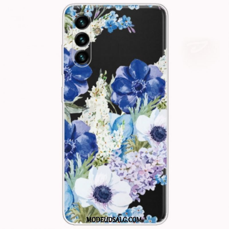 Cover Samsung Galaxy A13 5G / A04s Akvarel Blå Blomster