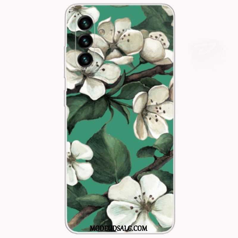 Cover Samsung Galaxy A13 5G / A04s Malede Hvide Blomster