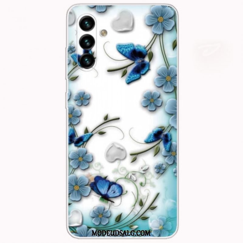 Cover Samsung Galaxy A13 5G / A04s Retro Sommerfugle Og Blomster