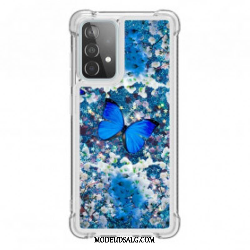 Cover Samsung Galaxy A52 4G / A52 5G / A52s 5G Glitter Blå Sommerfugle