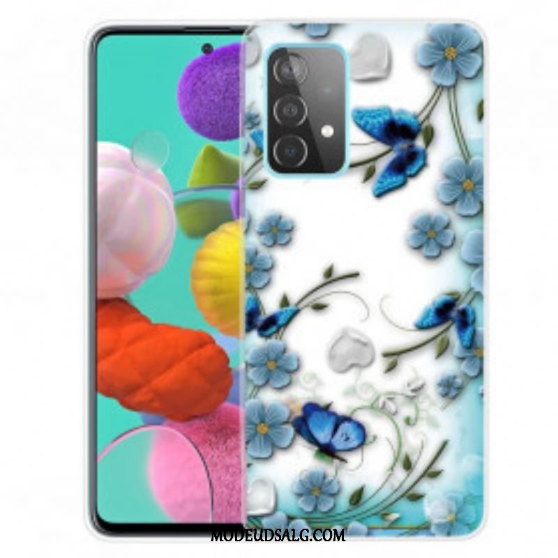 Cover Samsung Galaxy A52 4G / A52 5G / A52s 5G Retro Sommerfugle Og Blomster