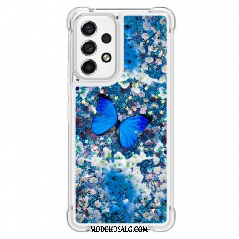 Cover Samsung Galaxy A53 5G Glitter Blå Sommerfugle