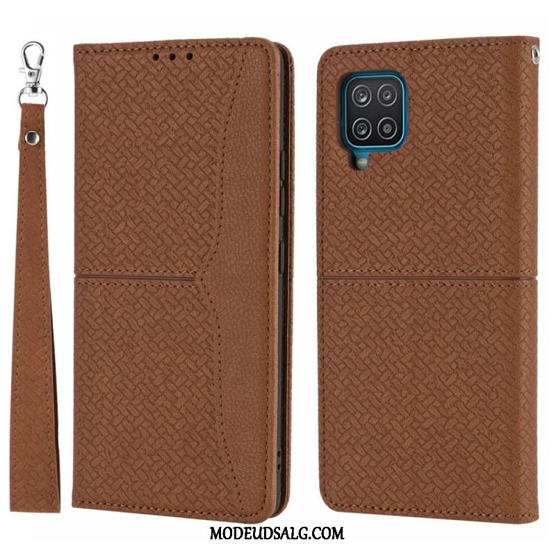 Cover Samsung Galaxy M12 / A12 Med Snor Flip Cover Strappy Vævet Læder Stil