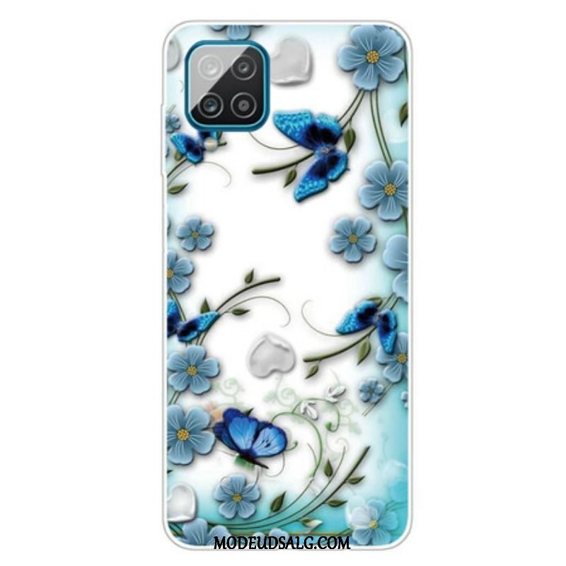 Cover Samsung Galaxy M12 / A12 Sømløse Retro Sommerfugle Og Blomster