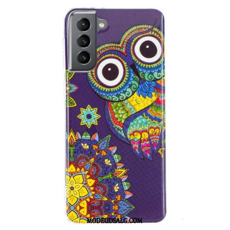 Cover Samsung Galaxy S21 FE Fluorescerende Ugle Mandala