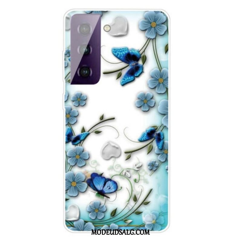 Cover Samsung Galaxy S21 FE Retro Sommerfugle Og Blomster