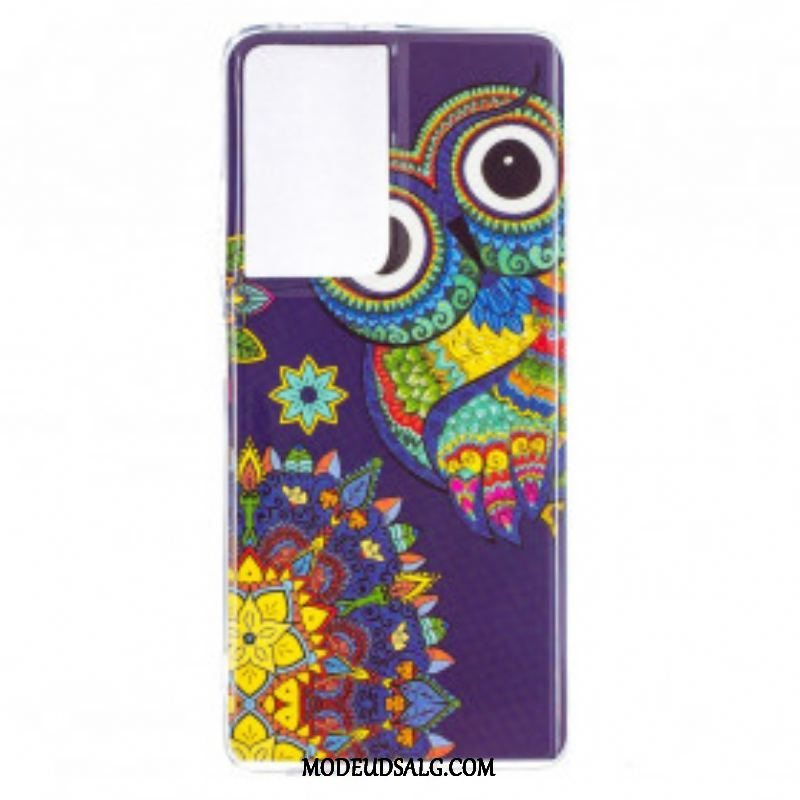 Cover Samsung Galaxy S21 Ultra 5G Fluorescerende Ugle Mandala