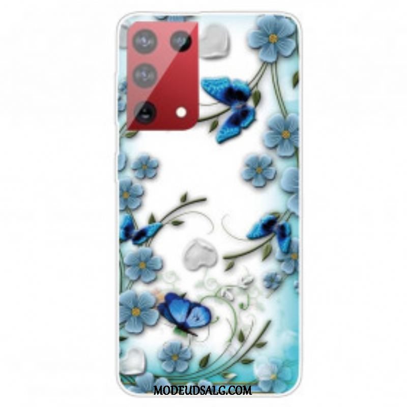 Cover Samsung Galaxy S21 Ultra 5G Retro Sommerfugle Og Blomster