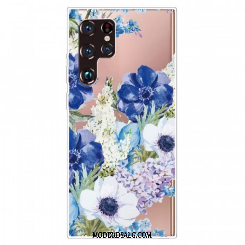 Cover Samsung Galaxy S22 Ultra 5G Akvarel Blå Blomster