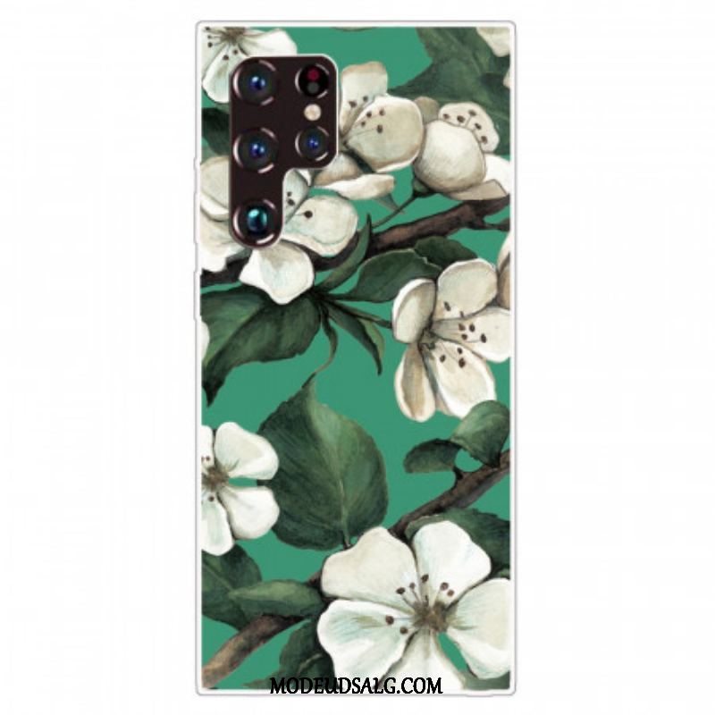 Cover Samsung Galaxy S22 Ultra 5G Malede Hvide Blomster