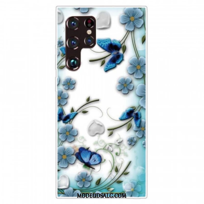 Cover Samsung Galaxy S22 Ultra 5G Retro Sommerfugle Og Blomster