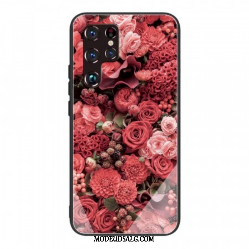 Cover Samsung Galaxy S22 Ultra 5G Rose Blomster Hærdet Glas