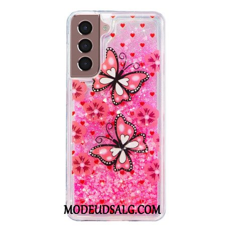 Cover Samsung Galaxy S24 Plus 5g Røde Sommerfugle Flydende Glitter