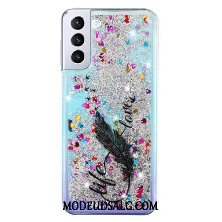 Cover Samsung Galaxy S24 Plus 5g Telefon Etui Flydende Glitter Og Fjer