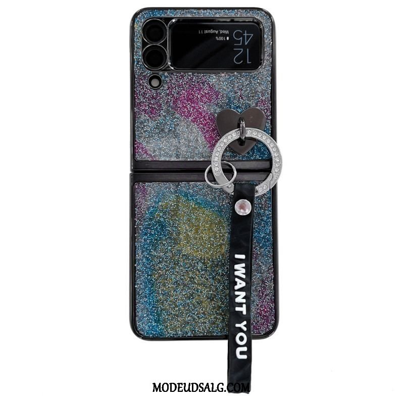 Cover Samsung Galaxy Z Flip 3 5G Flip Cover Pailletter Charms Og Lanyard