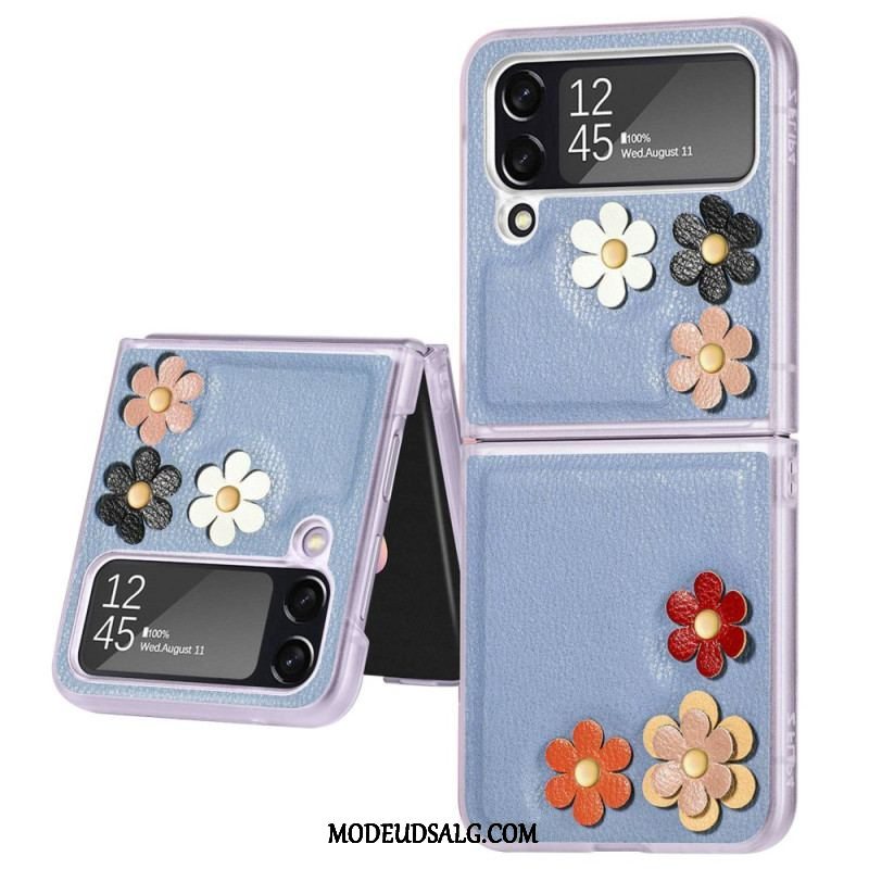 Cover Samsung Galaxy Z Flip 4 Flip Cover Imiteret Læder Blomster