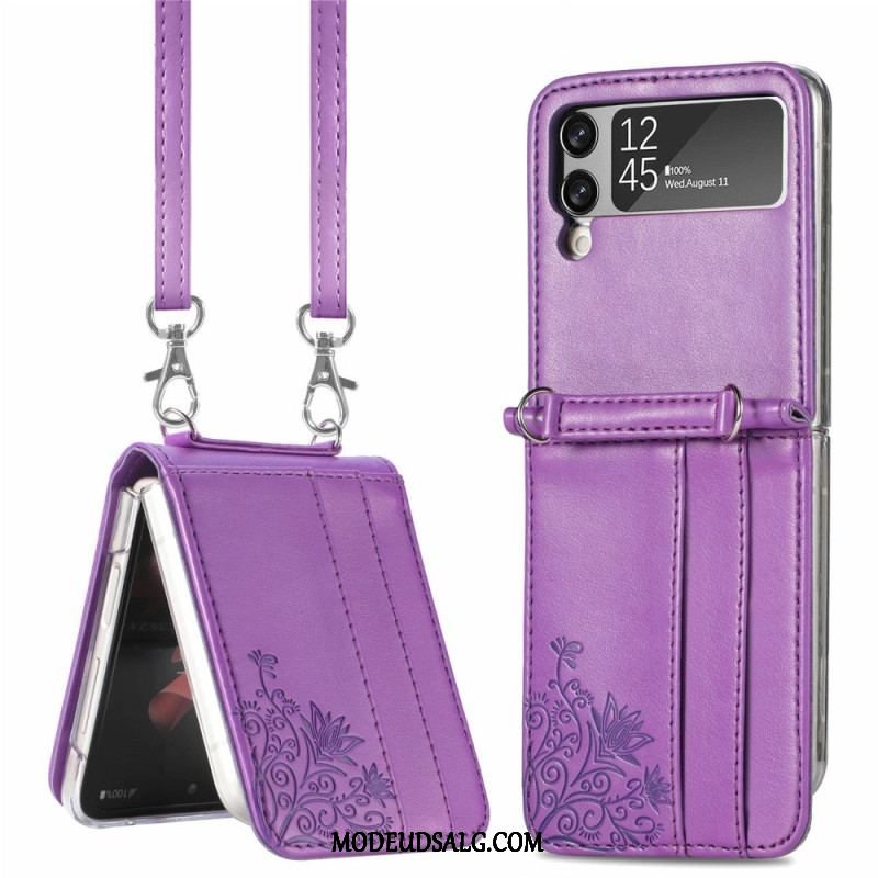 Cover Samsung Galaxy Z Flip 4 Flip Cover Skulderrem Blomster